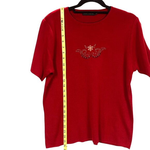 Horrena Red Knit Cardigan Sweater‎ Set, Size XXL, Embroidery Rhinestones NEW - Picture 7 of 16